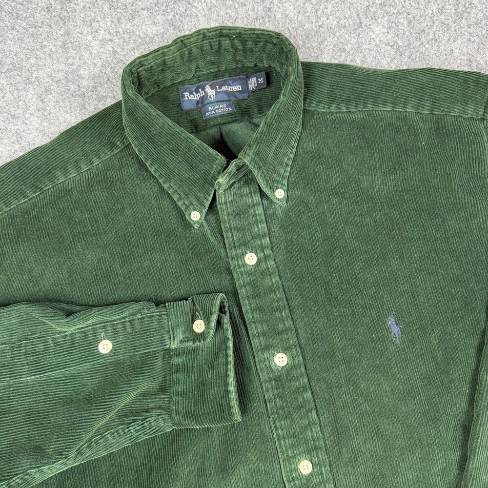 Polo Ralph Lauren Corduroy Shirt Mens Medium Green Blaire Button Down Pony